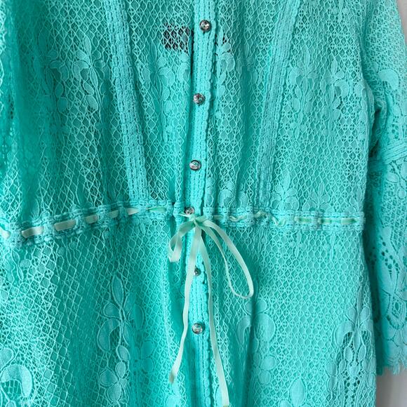 Colleen Lopez Bit of Romance Cover Up Womens XL Blue Green Lace Fairycore Tunic - Picture 12 of 15